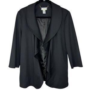 Carmen Marc Valvo Black asymmetrical ruffle open jacket 3/4 sleeves Size 12